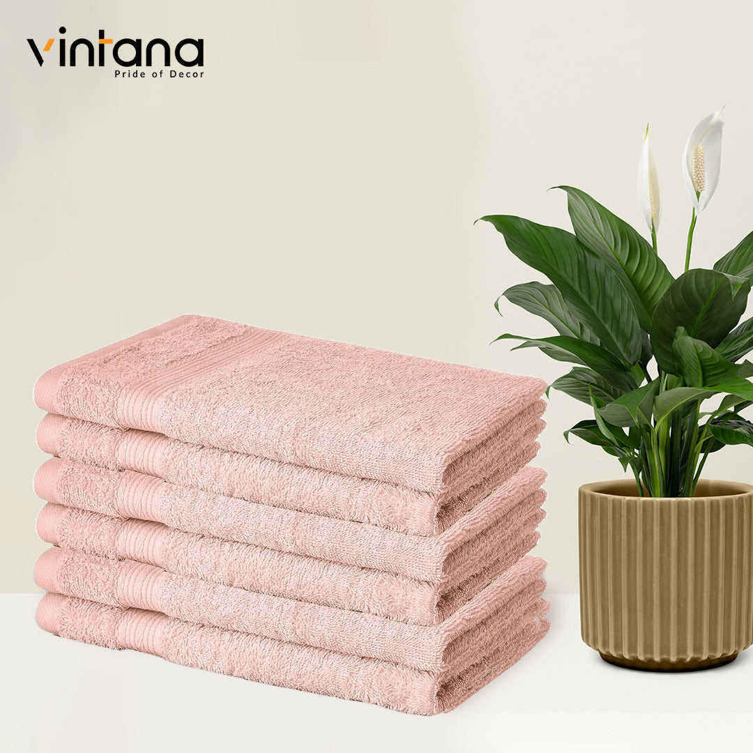 SUPREME 100% Cotton HAND TOWEL,( PACK OF 6 )500 GSM, PEACH