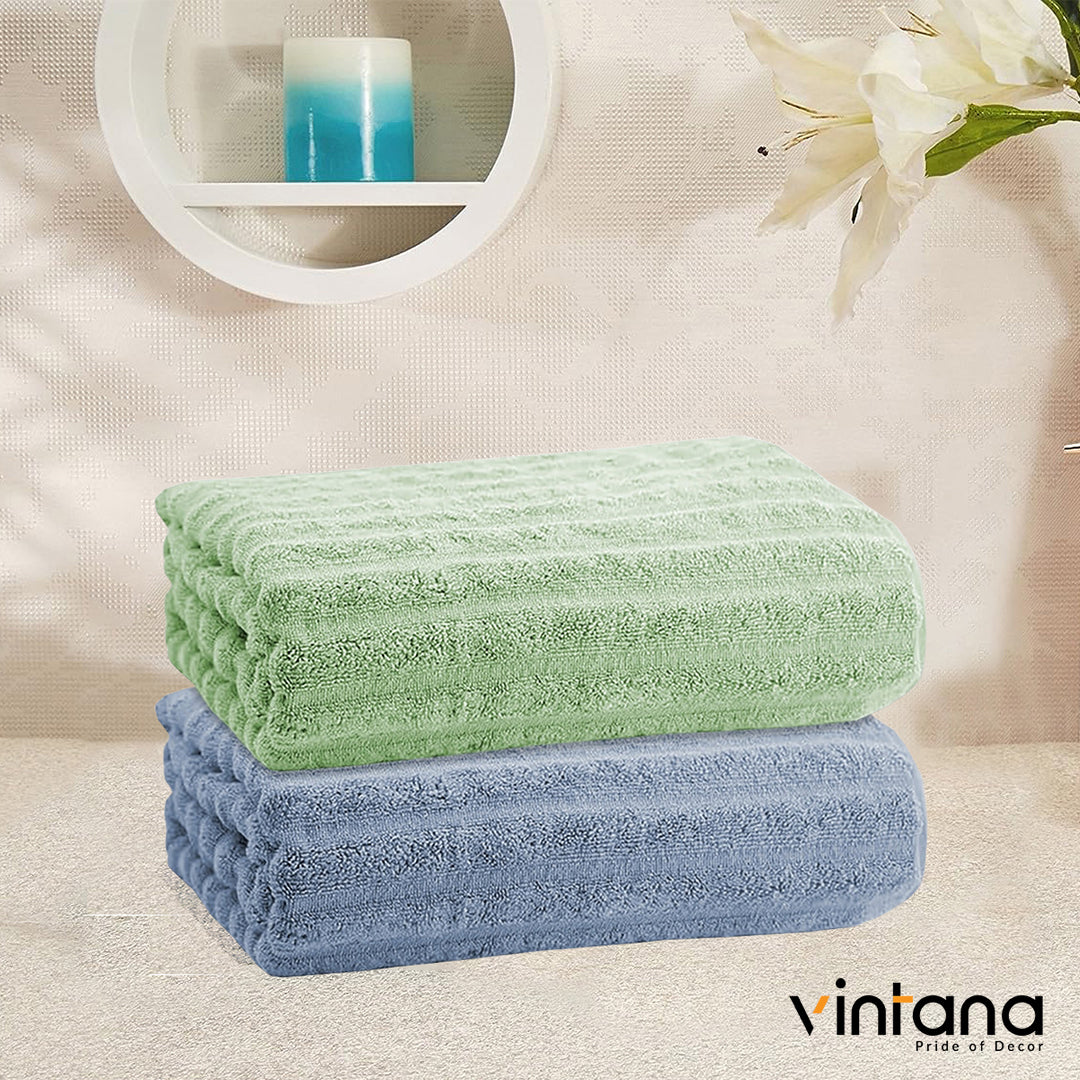 BAMBOO 100% Cotton BATH TOWEL,( PACK OF 4)800 GSM,BLUE + GREEN