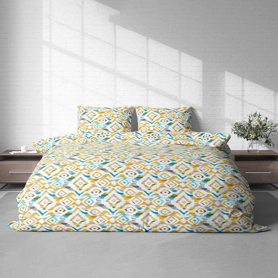 Vintana Pixel Cotton King Size Abstract Digital Print Bedsheet (108 x 108 Inch) with 2 Pillow Covers Cotton (18 x 27 Inches) / 300TC.