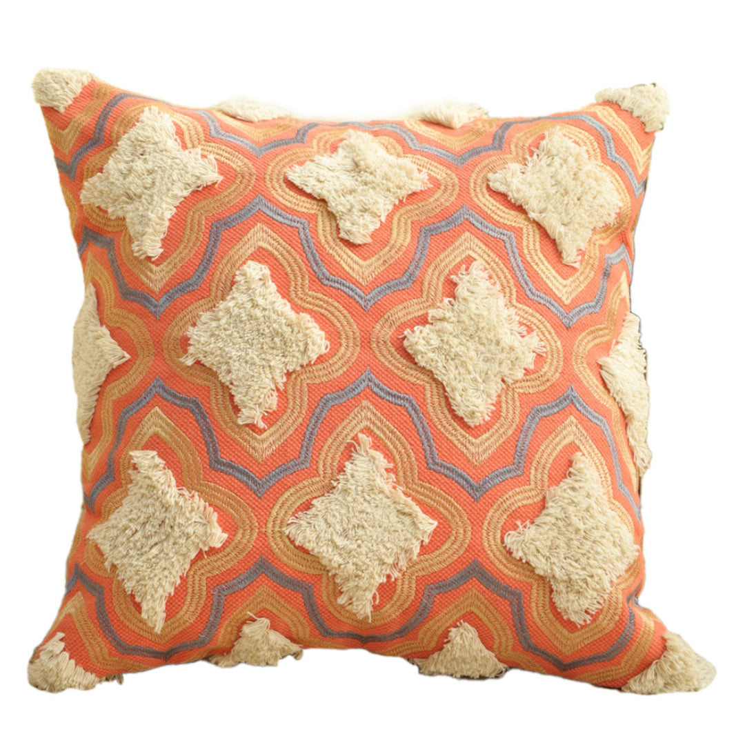CUSHION COVER 100 % COTTON 16x16 Inches , CARROT/MULTI COLOR