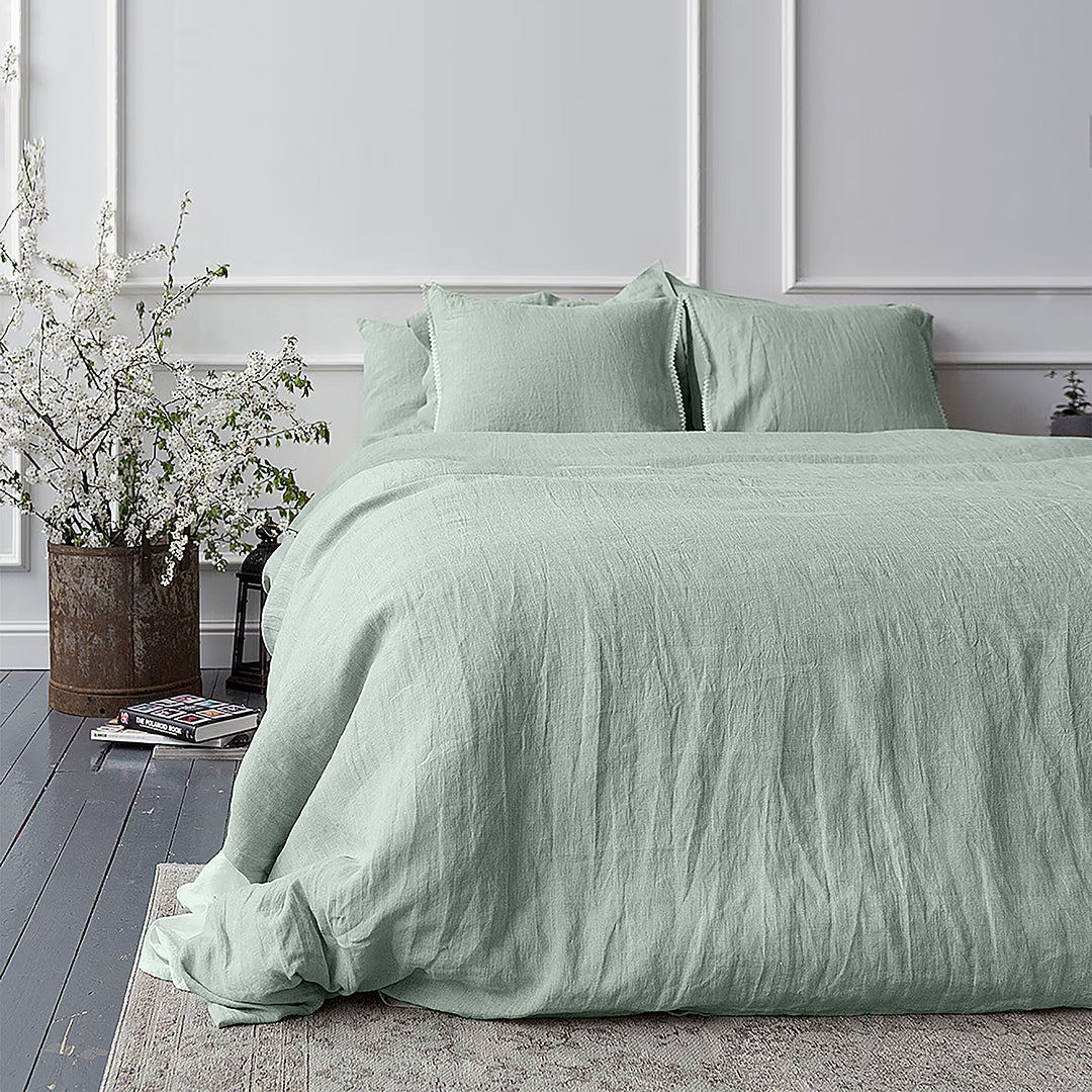 Vintana LinenLuxe Linen King SizeBedsheet (108 x 108 Inch) with 2 Pillow Covers (18 x 27 Inches) TEA GREEN