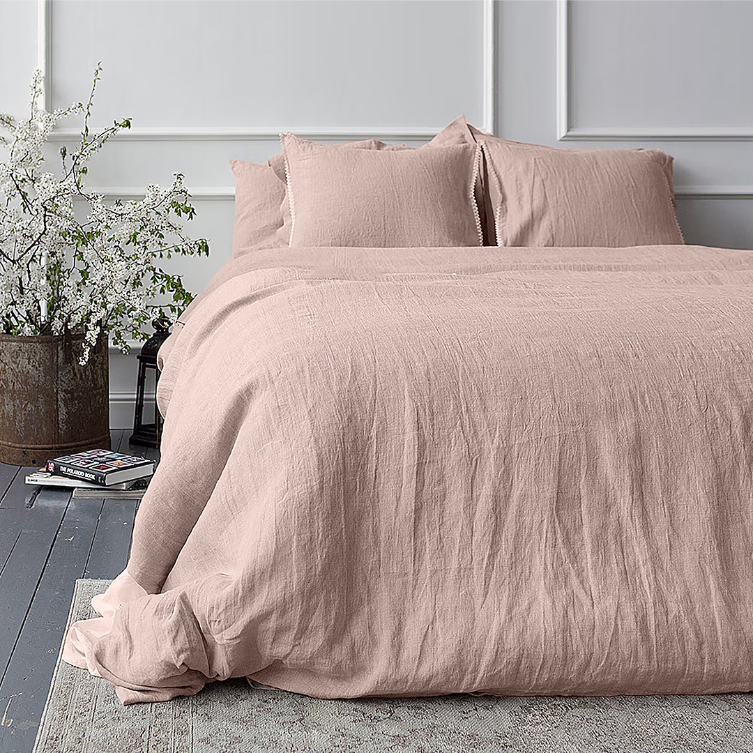 Vintana LinenLuxe Linen King SizeBedsheet (108 x 108 Inch) with 2 Pillow Covers (18 x 27 Inches) CAMEO ROSE
