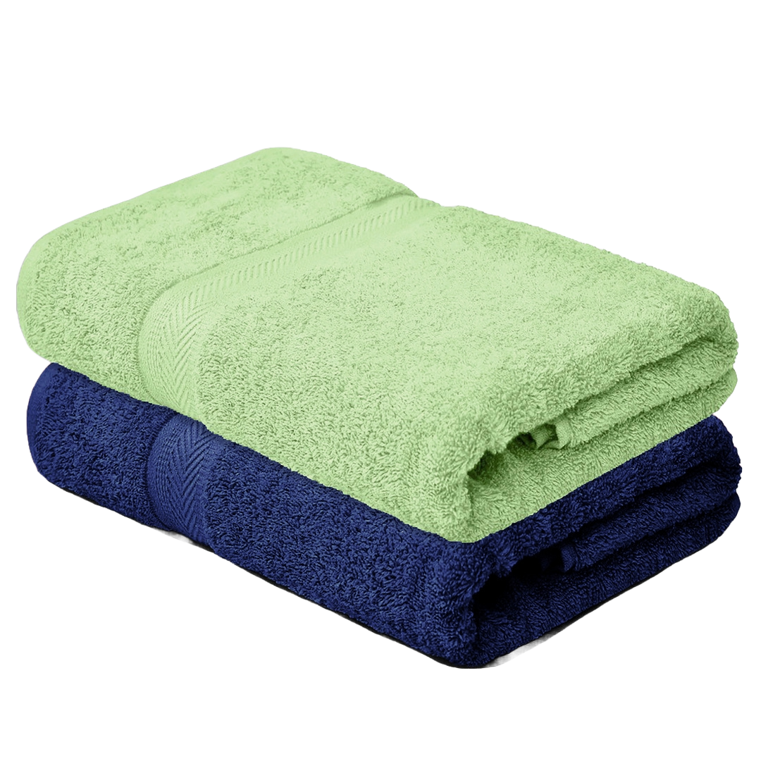 SUPREME 100% Cotton BATH TOWEL,( PACK OF 2 )500 GSM, GREEN+NAVY