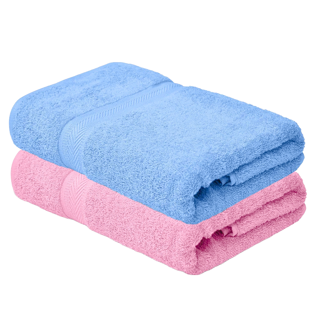 SUPREME 100% Cotton BATH TOWEL,( PACK OF 2 )500 GSM, BLUE + PINK