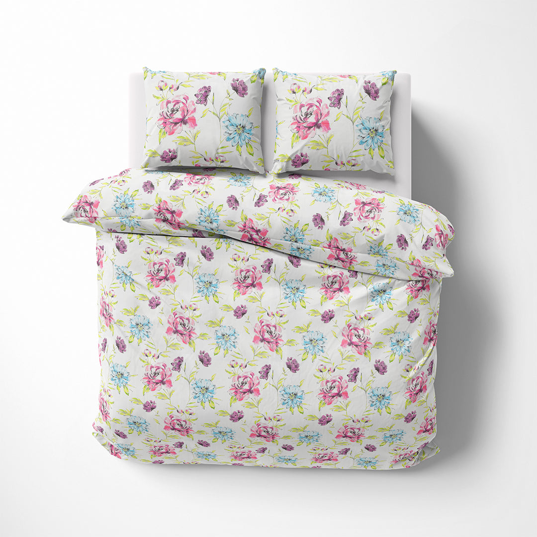 Vintana Pixel Cotton King Size Floral Digital Print Bedsheet (108 x 108 Inch) with 2 Pillow Covers Cotton (18 x 27 Inches) / 300TC.