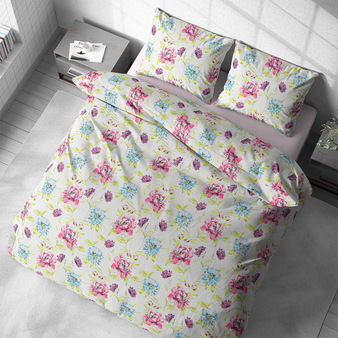 Vintana Pixel Cotton King Size Floral Digital Print Bedsheet (108 x 108 Inch) with 2 Pillow Covers Cotton (18 x 27 Inches) / 300TC.