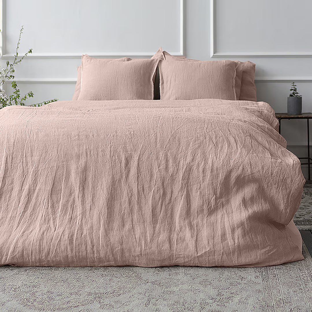 Vintana LinenLuxe Linen King SizeBedsheet (108 x 108 Inch) with 2 Pillow Covers (18 x 27 Inches) CAMEO ROSE