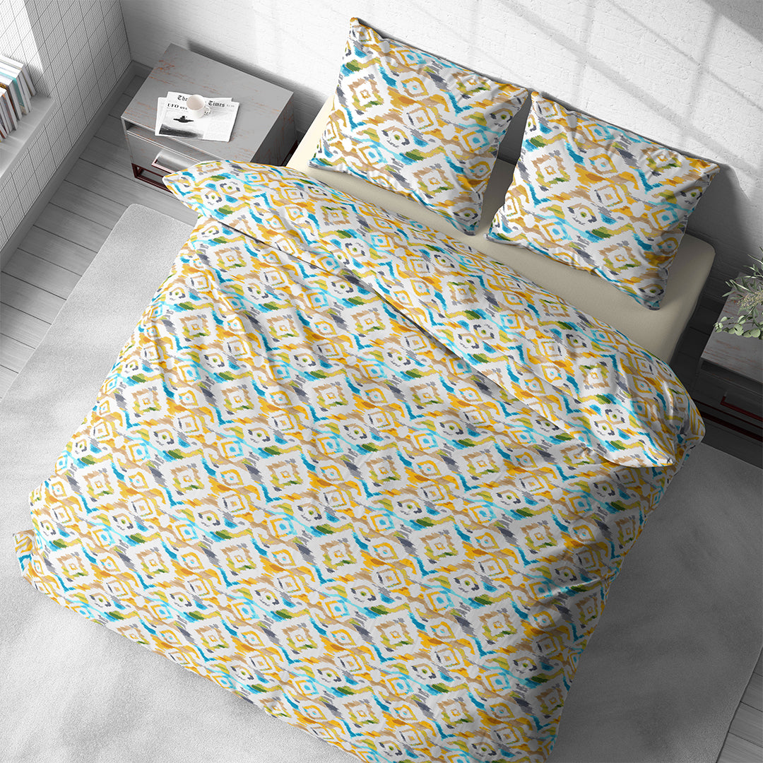 Vintana Pixel Cotton King Size Abstract Digital Print Bedsheet (108 x 108 Inch) with 2 Pillow Covers Cotton (18 x 27 Inches) / 300TC.