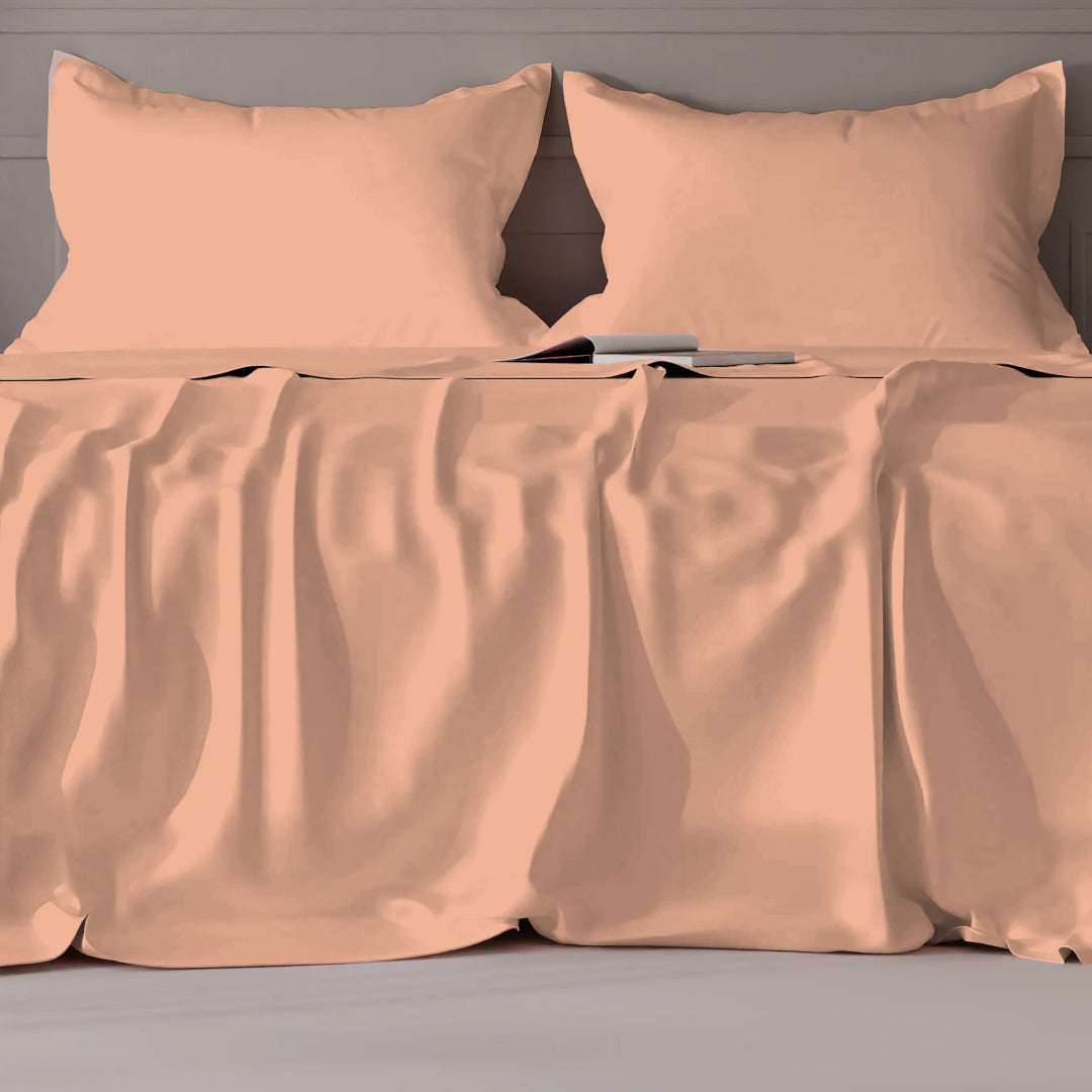 PASTELS 100% Cotton Queen Size Bedsheet, 300 TC,APRICOT