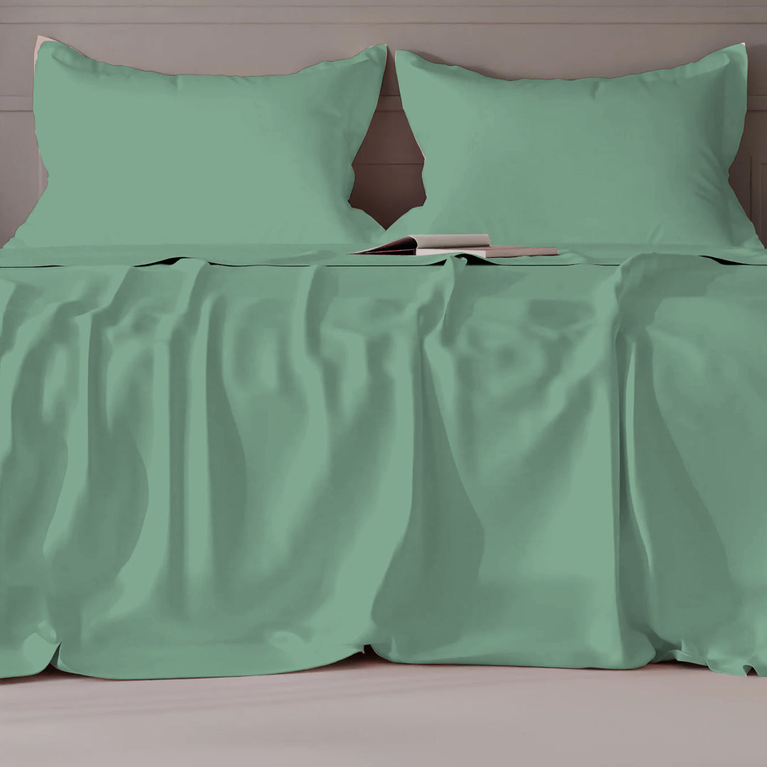 PASTELS 100% Cotton Queen Size Bedsheet, 300 TC,GREEN