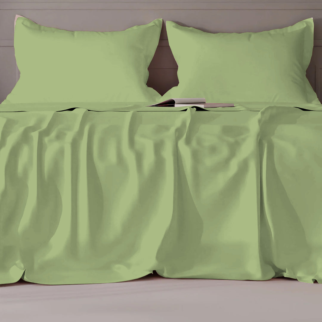 PASTELS 100% Cotton Queen Size Bedsheet, 300 TC, AQUA GREEN