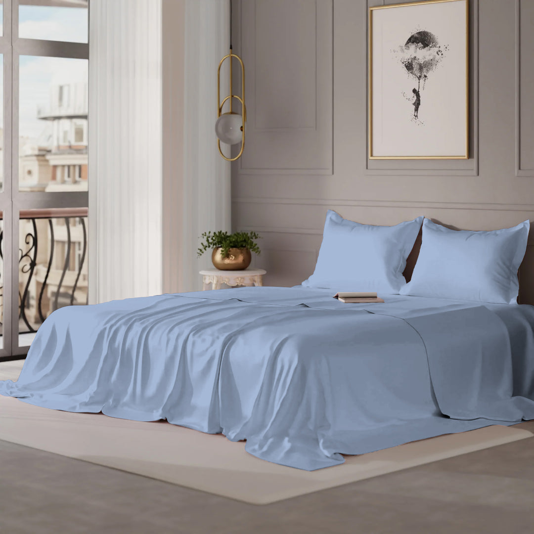 PASTELS 100% Cotton Queen Size Bedsheet, 300 TC,BLUE