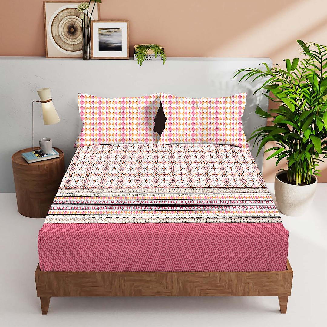 CROWN 100% Cotton KING Size Bedsheet, 180TC ABSOULTE 1 PINK