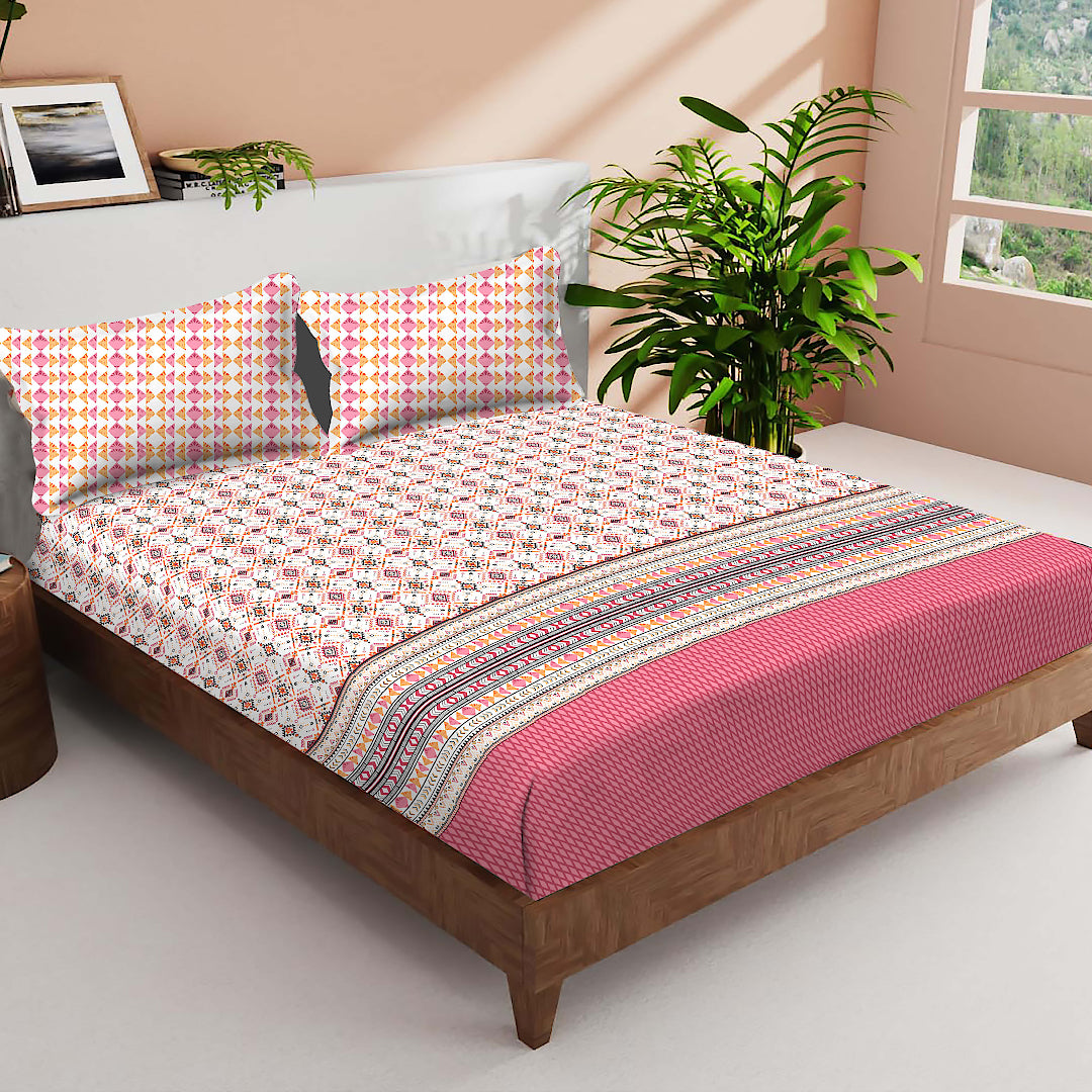 CROWN 100% Cotton KING Size Bedsheet, 180TC ABSOULTE 1 PINK