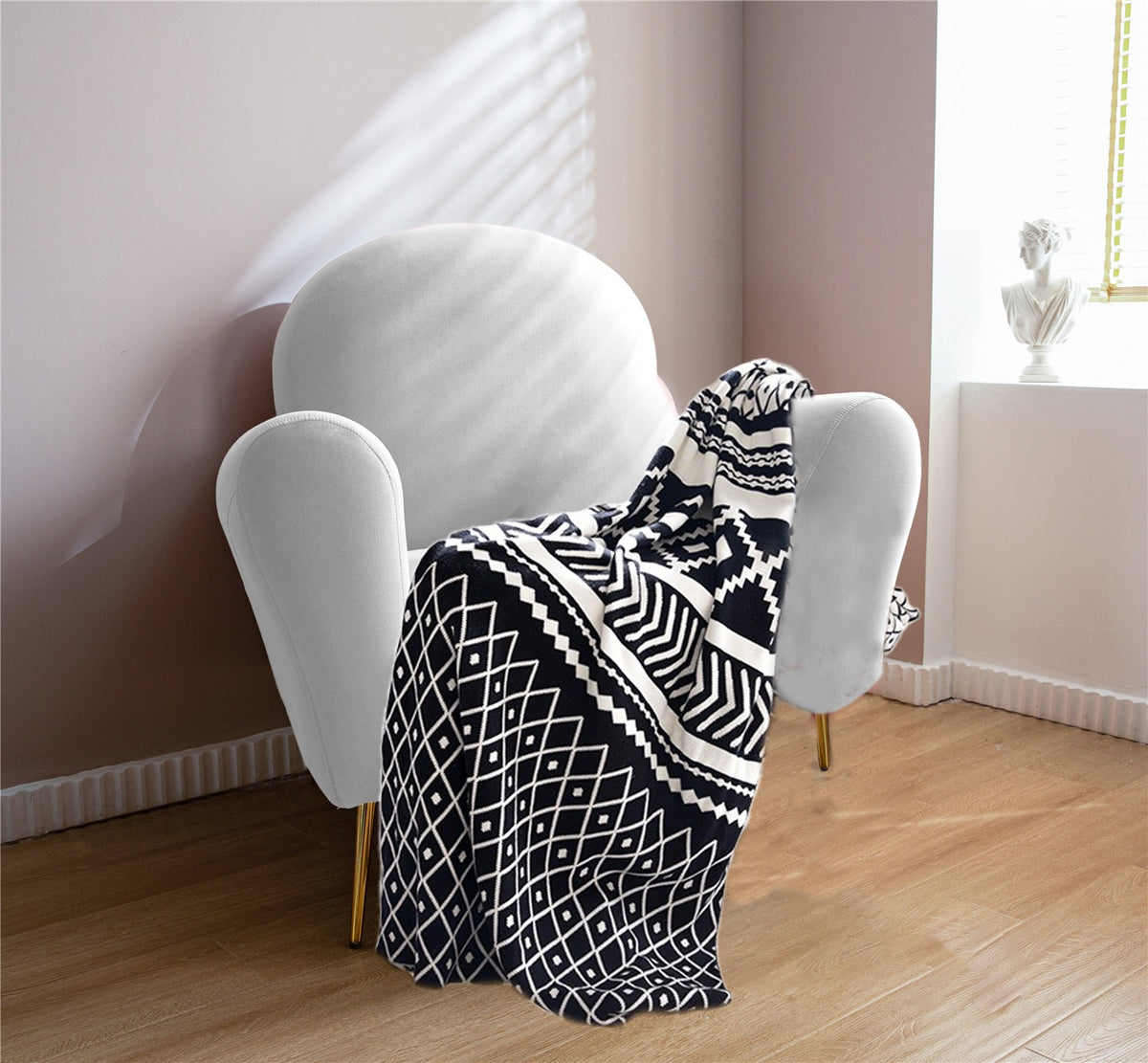 Elegance Designer Throw Blanket 100% Pure Cotton 55 x 75 Inches ,OFF WHITE/BLACK