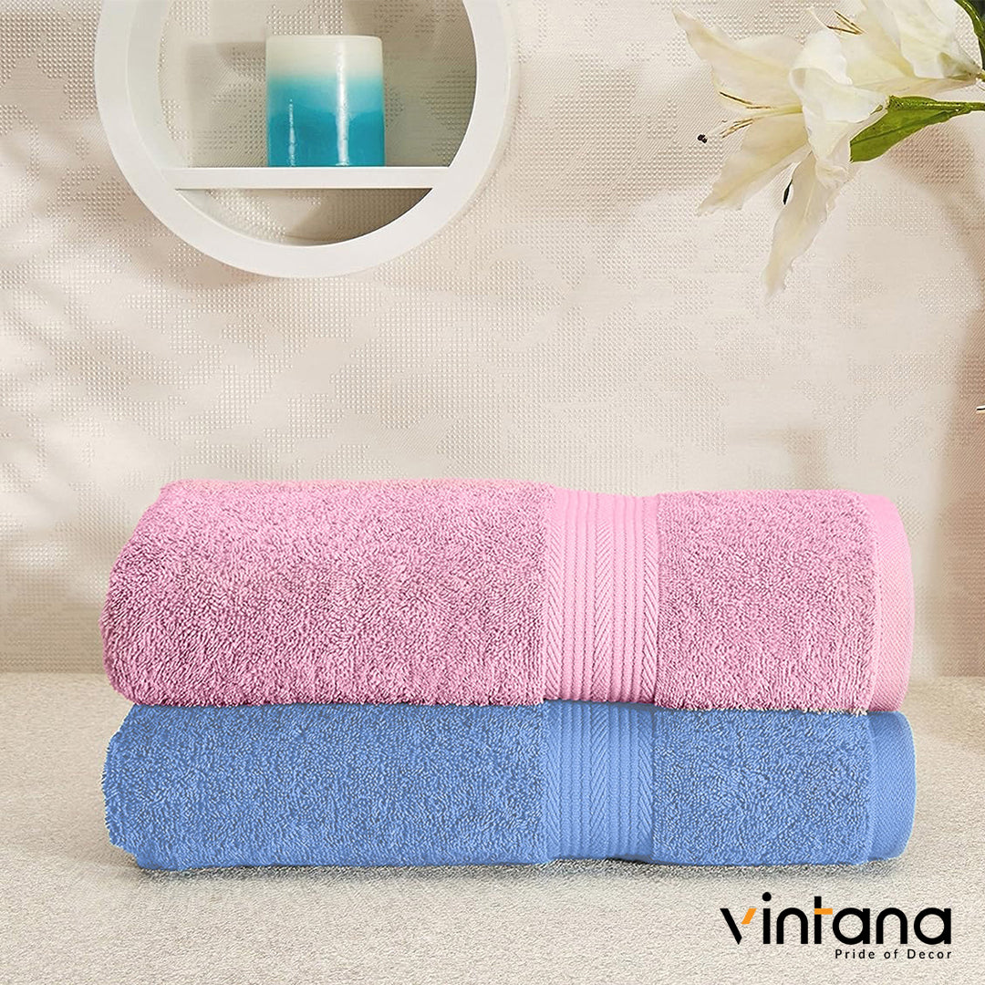 SUPREME 100% Cotton BATH TOWEL,( PACK OF 2 )500 GSM, BLUE + PINK