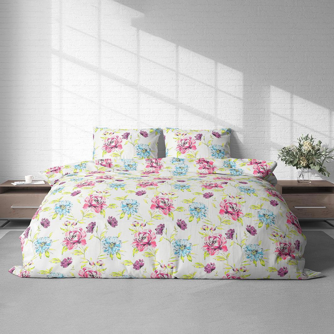 Vintana Pixel Cotton King Size Floral Digital Print Bedsheet (108 x 108 Inch) with 2 Pillow Covers Cotton (18 x 27 Inches) / 300TC.