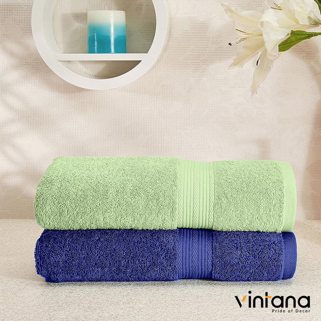 SUPREME 100% Cotton BATH TOWEL,( PACK OF 2 )500 GSM, GREEN+NAVY