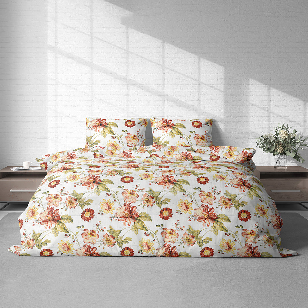 Vintana Pixel Cotton King Size Floral Digital Print Bedsheet (108 x 108 Inch) with 2 Pillow Covers Cotton (18 x 27 Inches) / 300TC.