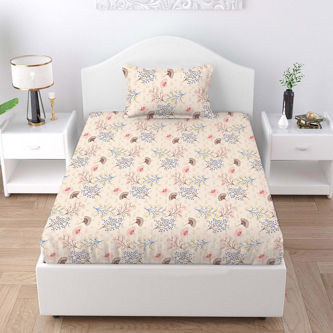 JAZZ 100% Cotton Single Size Bedsheet, 160 TC, Beige