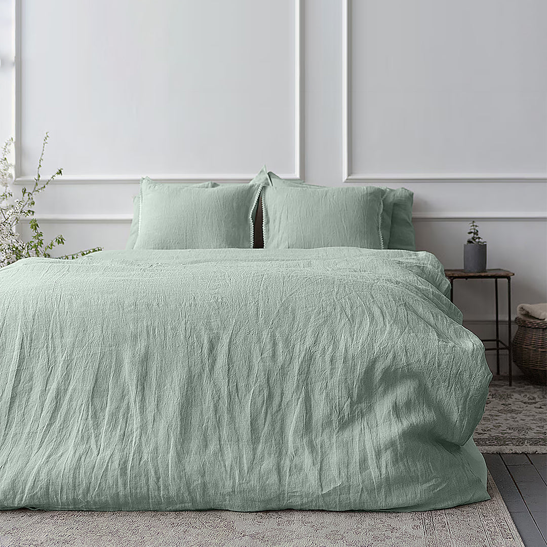 Vintana LinenLuxe Linen King SizeBedsheet (108 x 108 Inch) with 2 Pillow Covers (18 x 27 Inches) TEA GREEN