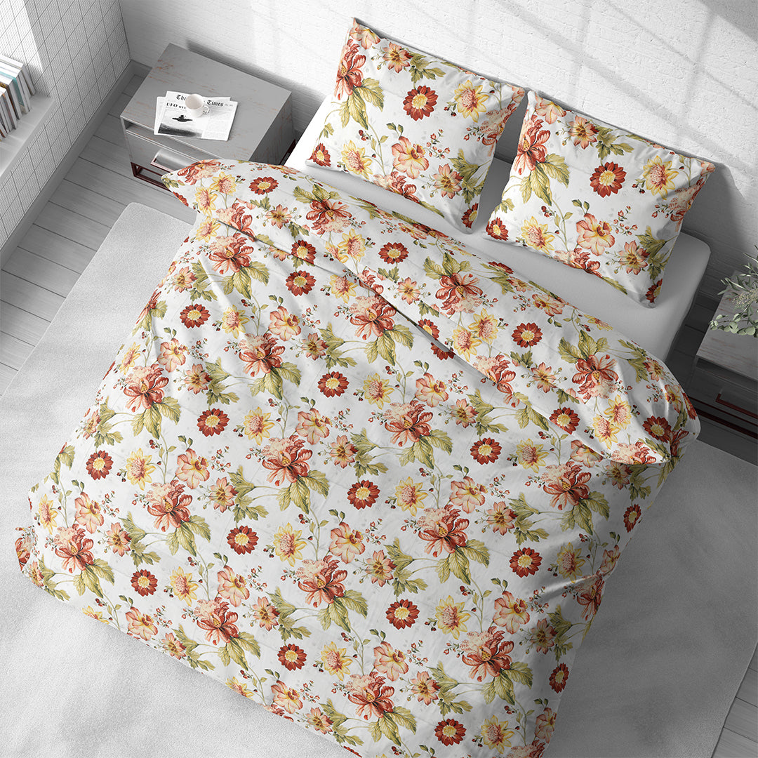 Vintana Pixel Cotton King Size Floral Digital Print Bedsheet (108 x 108 Inch) with 2 Pillow Covers Cotton (18 x 27 Inches) / 300TC.