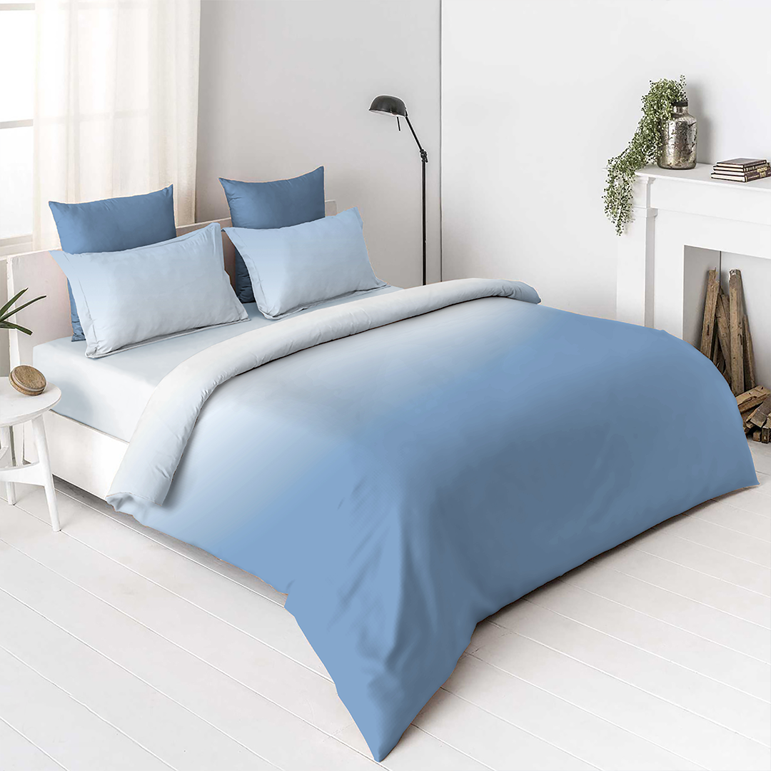 OMBRE 100% Cotton King Size Bedsheet, 250 TC, MARINE BLUE.