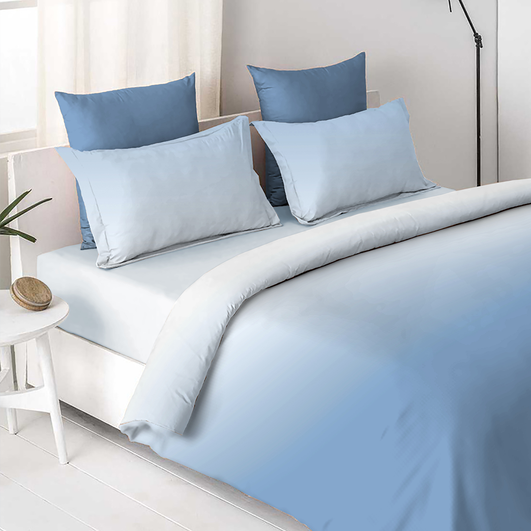 OMBRE 100% Cotton King Size Bedsheet, 250 TC, MARINE BLUE.