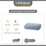 BAMBOO 100% Cotton BATH TOWEL,( PACK OF 1)800 GSM, BLUE