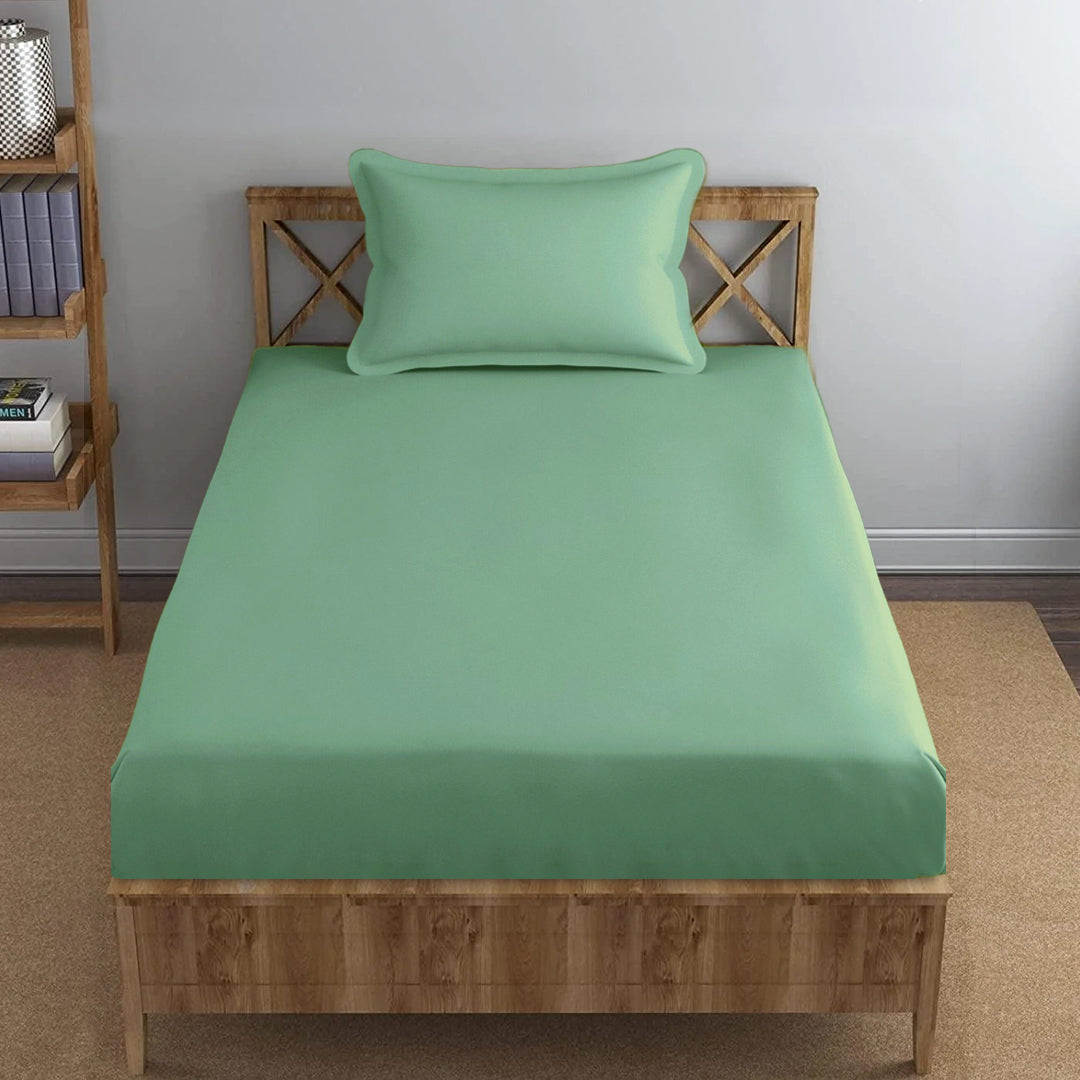 PASTELS 100% Cotton Single Size Bedsheet, 300TC, GREEN.