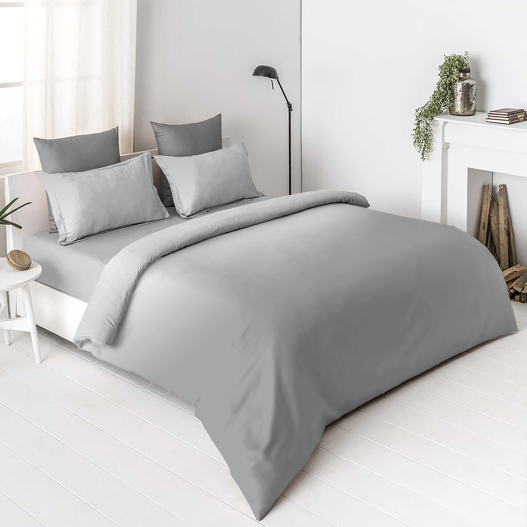 OMBRE 100% Cotton King Size Bedsheet, 250 TC, SILVER CLOUD.