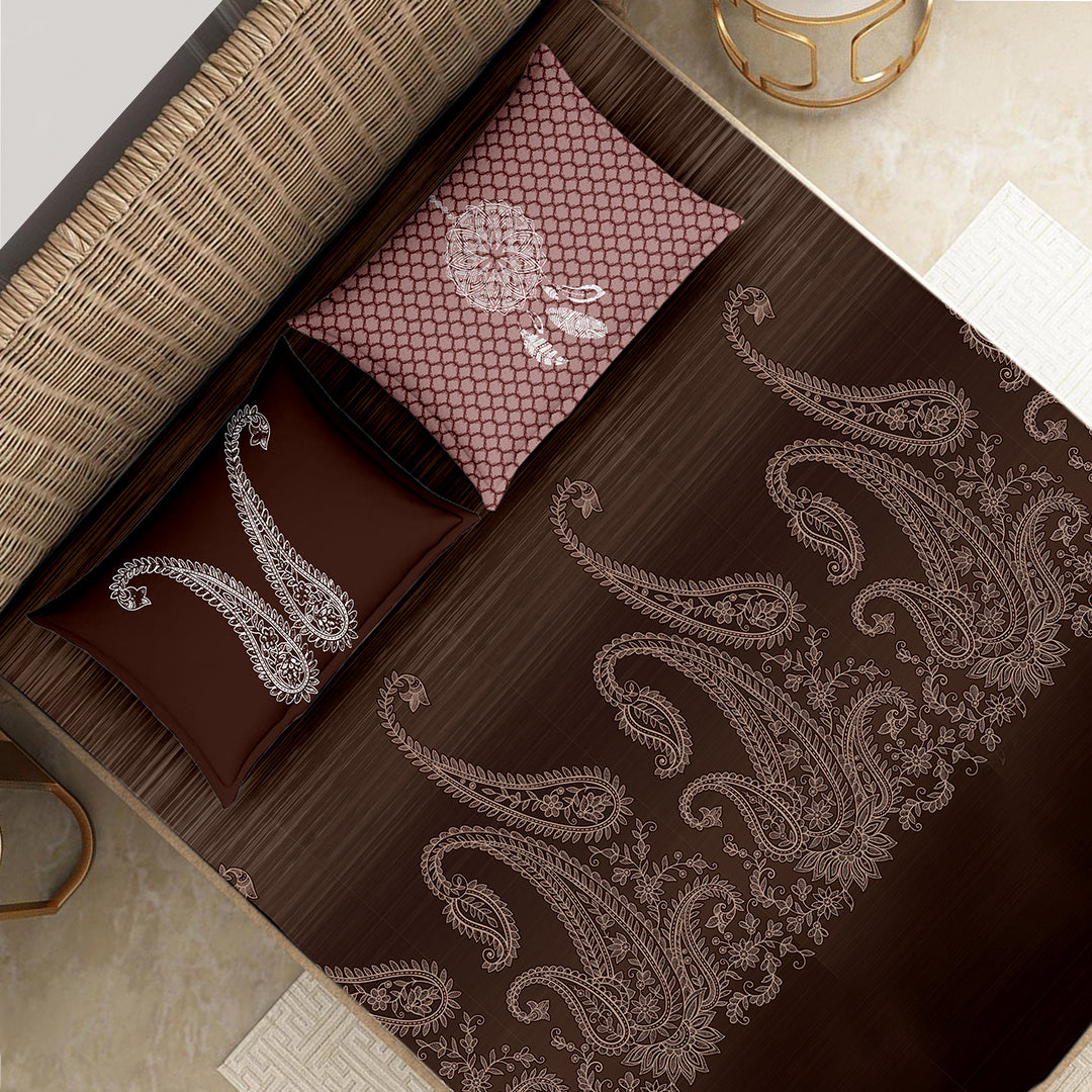 RIVERSIDE 100% Cotton KING Size Bedsheet, 250 TC, BROWN.