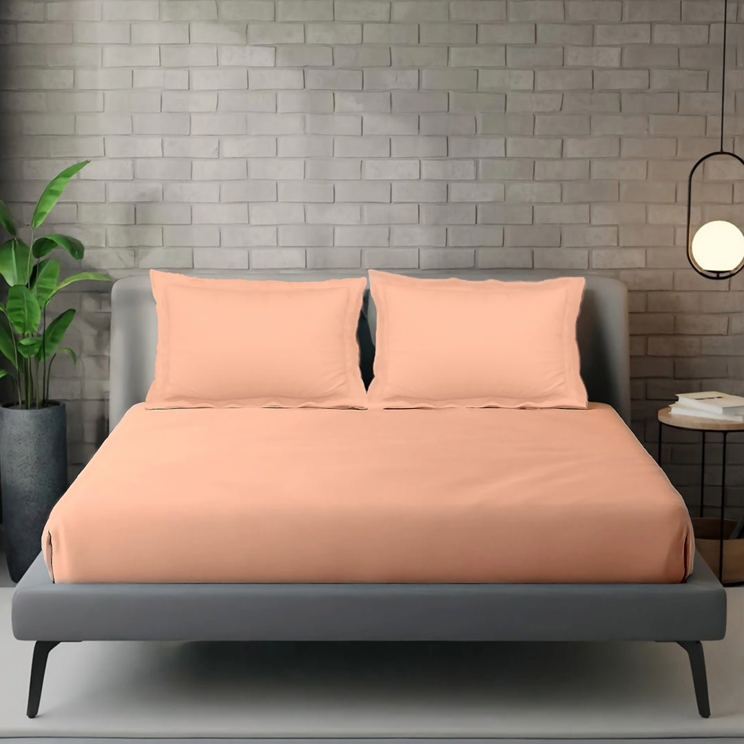 PASTELS 100% Cotton Queen Size Bedsheet, 300 TC,APRICOT