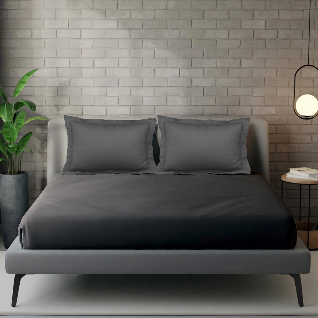 PASTELS 100% Cotton KING Size Bedsheet, 300 TC,CHARCOAL GREY