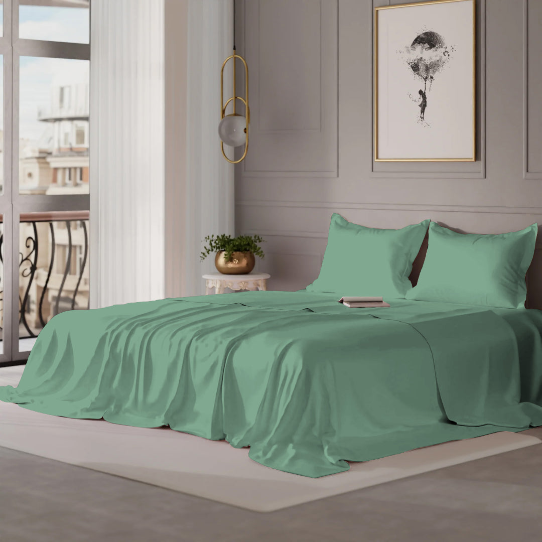 PASTELS 100% Cotton Queen Size Bedsheet, 300 TC,GREEN