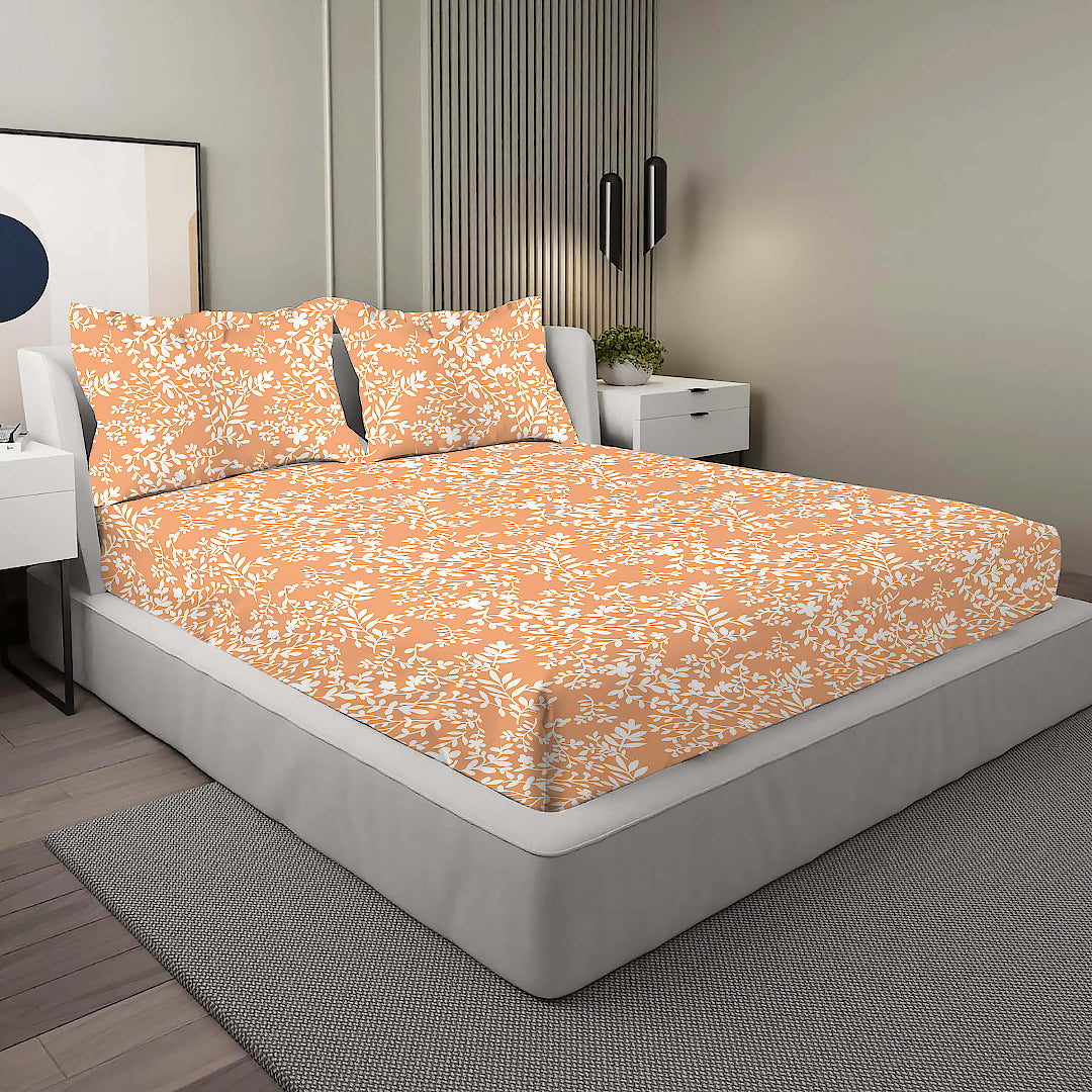 AURA 100% Cotton CVC King Size Bedsheet, 800 TC, ORANGE