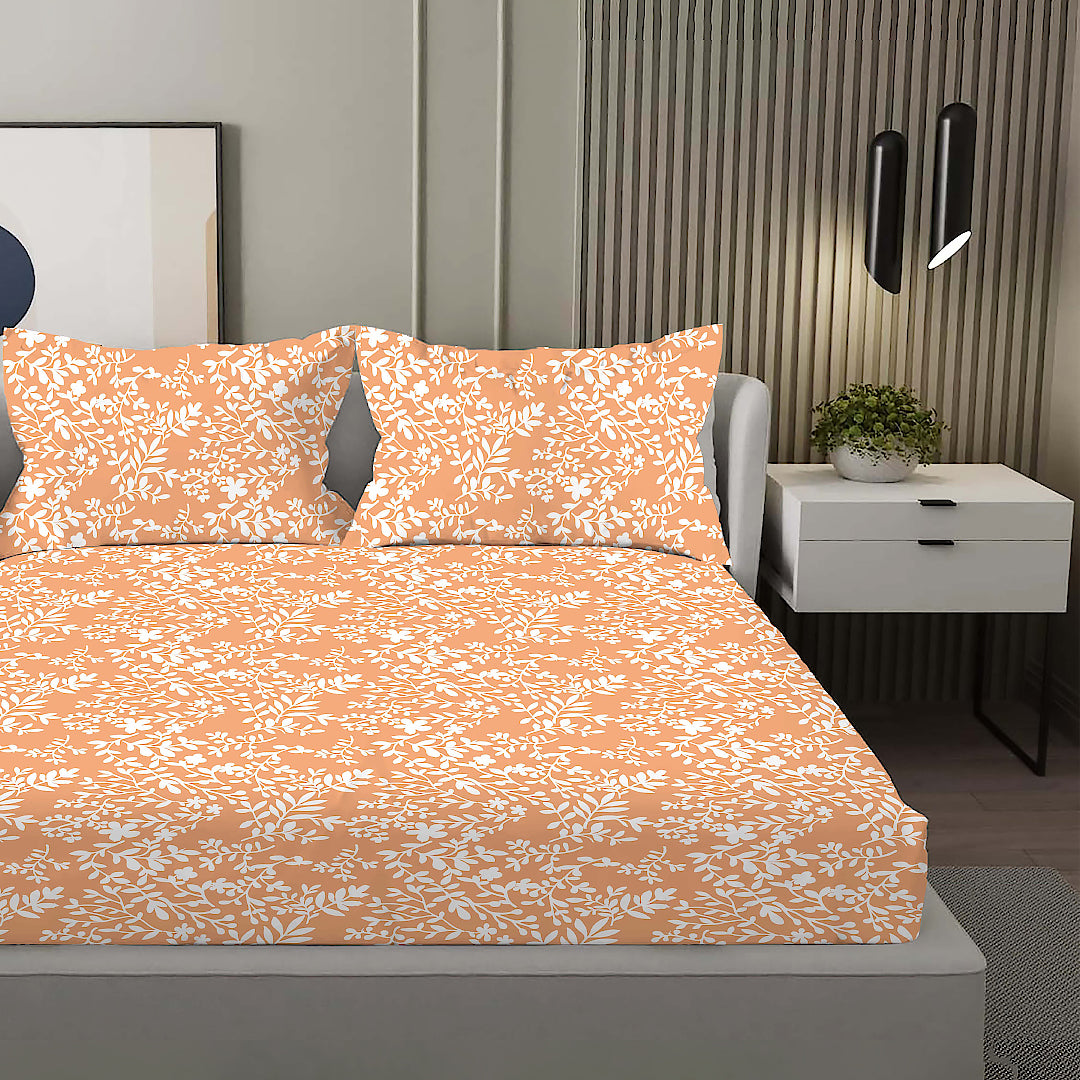 AURA 100% Cotton CVC King Size Bedsheet, 800 TC, ORANGE