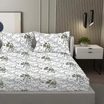 AURA 100% Cotton CVC King Size Bedsheet, 800 TC,OFFWHITE/GREEN