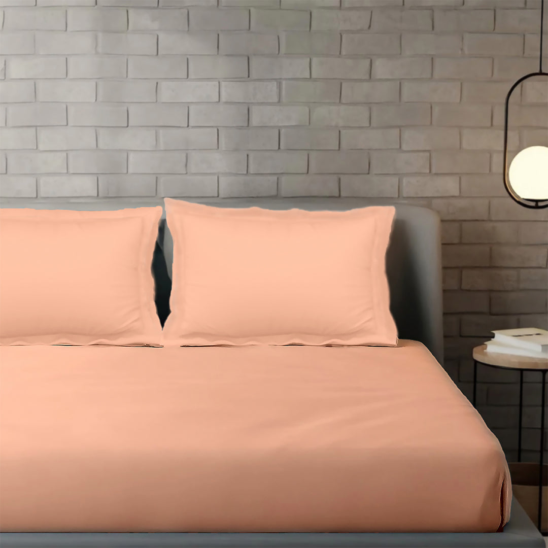 PASTELS 100% Cotton Queen Size Bedsheet, 300 TC,APRICOT