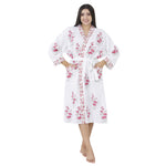 Elegance 100% Cotton BATH ROBE, FLORAL WHITE / PINK