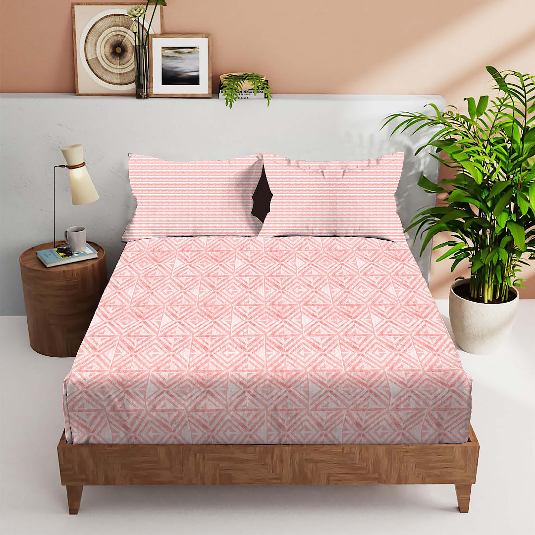 CROWN 100% Cotton KING Size Bedsheet, 180 TC, ABSOULTE PINK