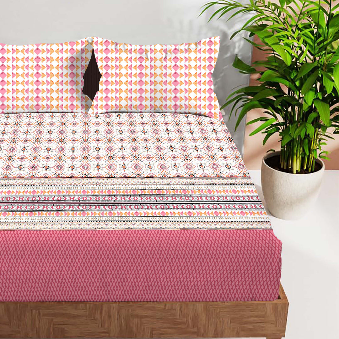 CROWN 100% Cotton KING Size Bedsheet, 180TC ABSOULTE 1 PINK