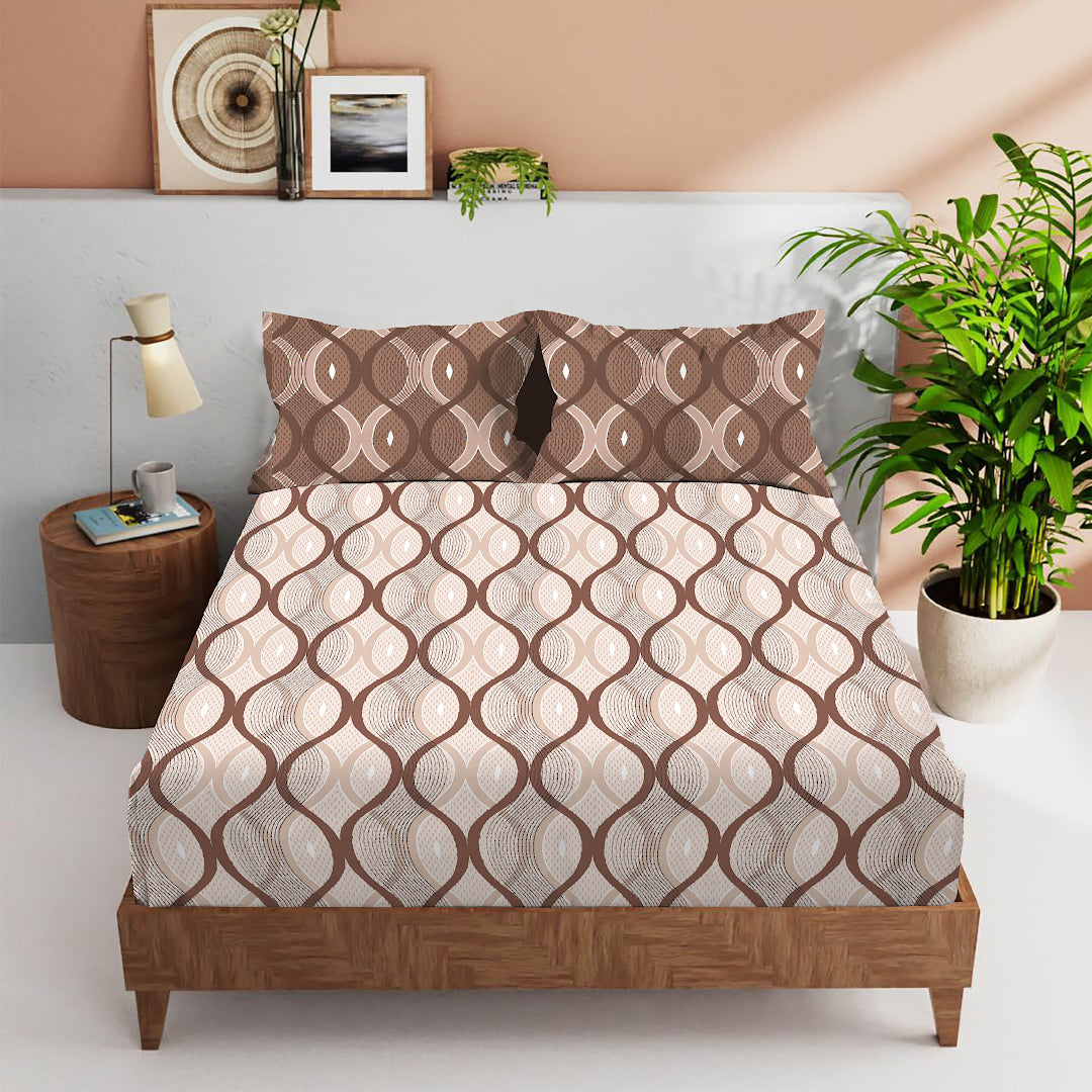 FOREVER100% Cotton QUEEN Size Bedsheet,140 TC, BIGE/BROWN