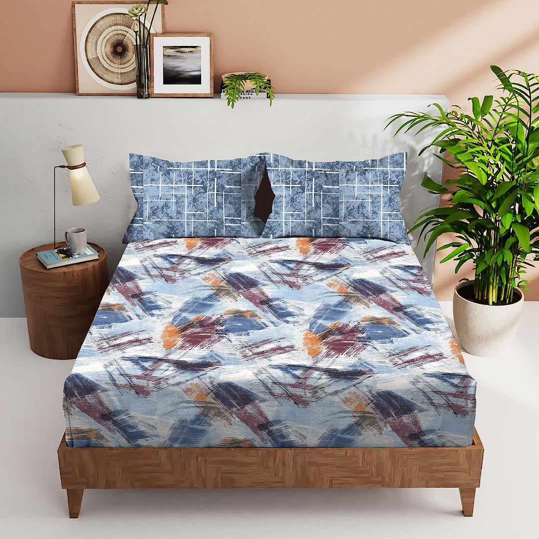 FOREVER100% Cotton QUEEN Size Bedsheet,140 TC, RUST/MULTICOLOR