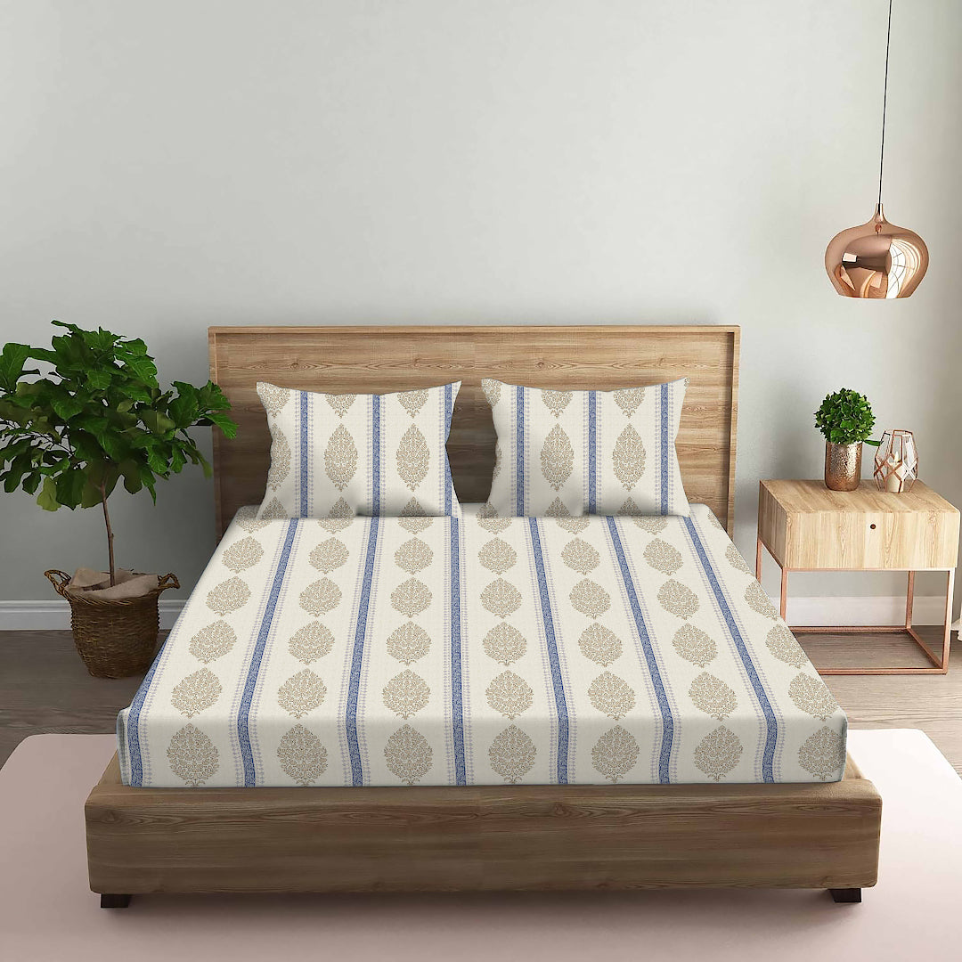 FOREVER100% Cotton QUEEN Size Bedsheet,140 TC,CREAM