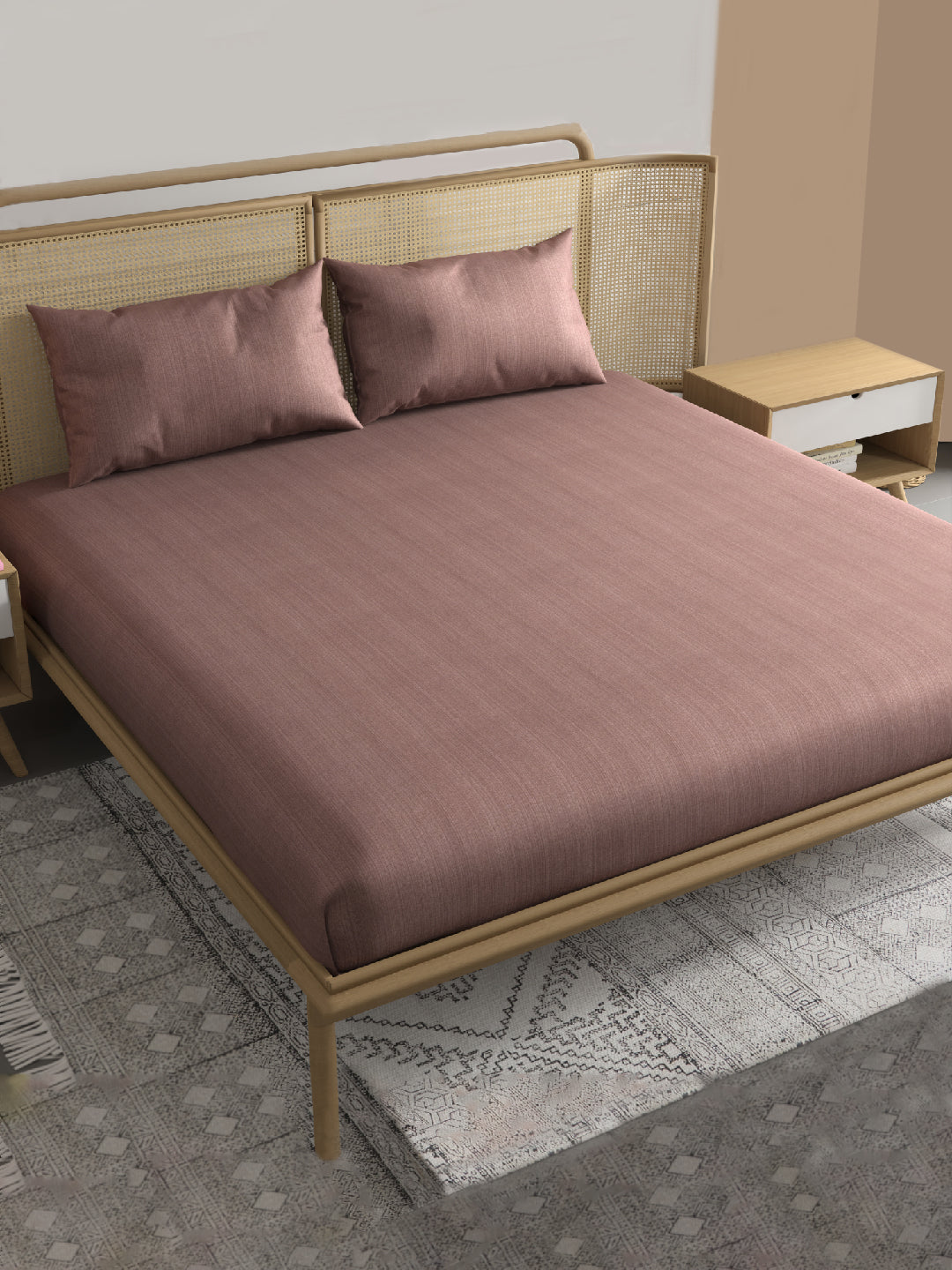 TEXTURE 100% Cotton King Size Bedsheet, 250 TC, RUST.