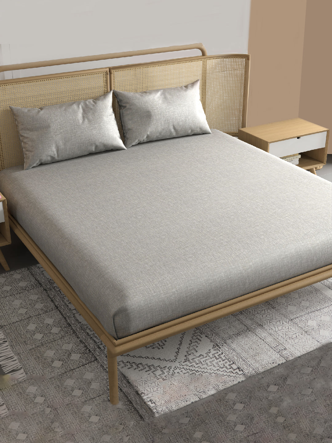 TEXTURE 100% Cotton King Size Bedsheet, 250 TC, LIGHT GREY.