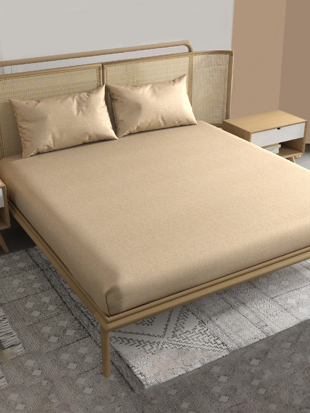 TEXTURE 100% Cotton King Size Bedsheet, 250 TC, BEIGE.